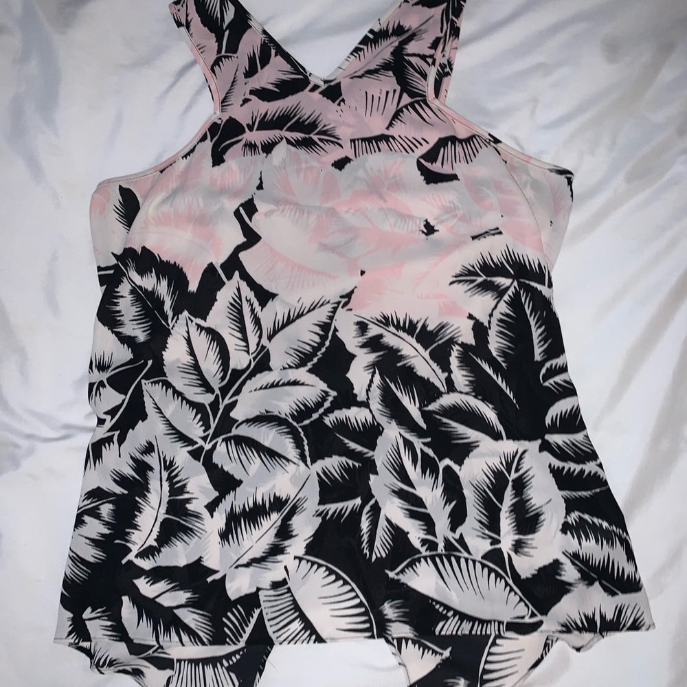 pink and black tropical pattern blouse